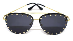 Audrey Studded Aviator Sunglasses- Black & Gold