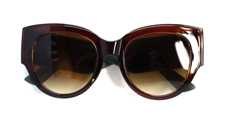 Evie Striped Cat Eye Sunglasses- Brown/Green
