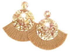 Hazel Resin Tassel Earrings- Tan Marble