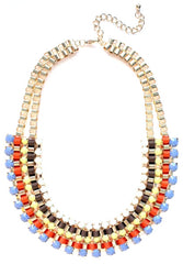 Beaded Box Chain Necklace- Grey/Orange Multi