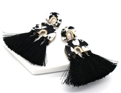 Farrah Tassel Earrings- Black & White