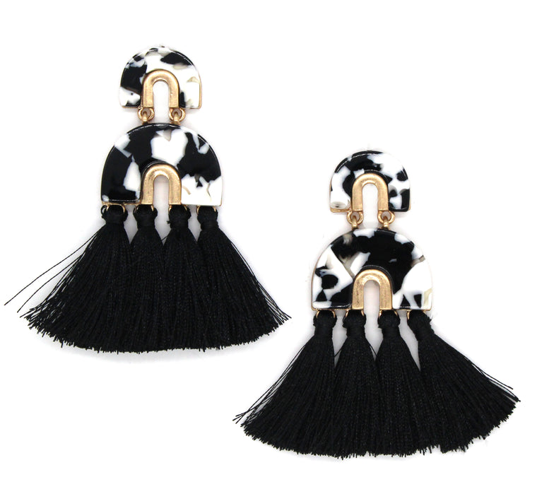 Farrah Tassel Earrings- Black & White