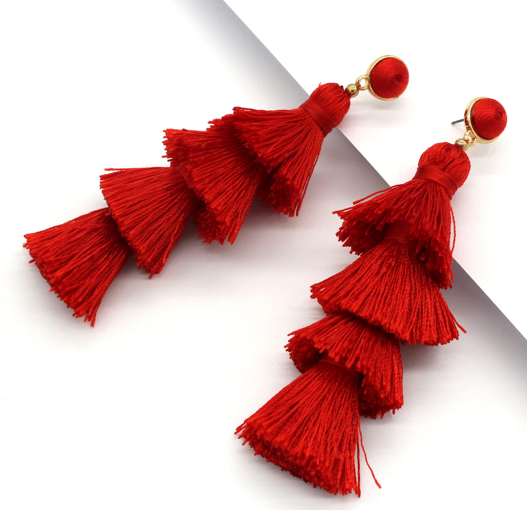 Chelsea Tassel Earrings- Red