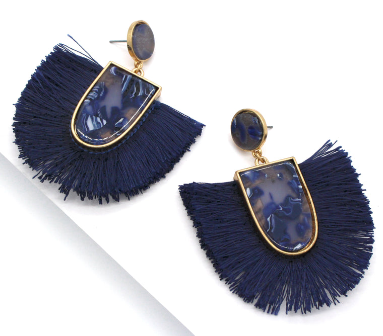 Mia Fan Fringe Earrings- Blue