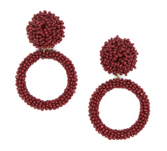 Jade Beaded Hoop Earrings- Burgundy