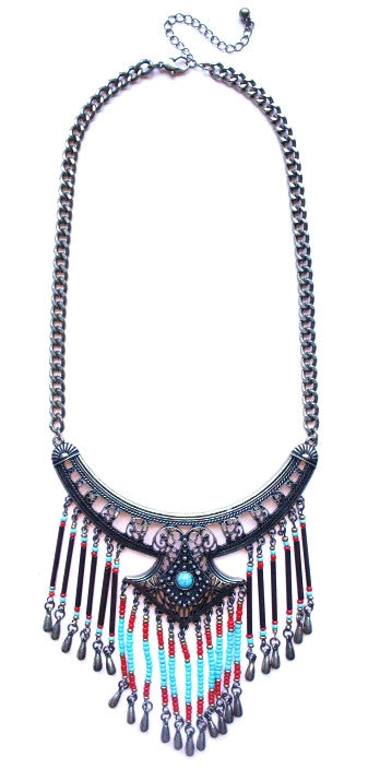 Boho Beaded Fringe Necklace