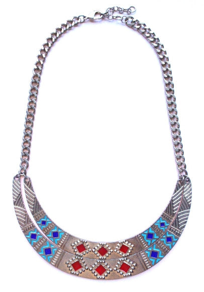 Aztec Metal Bib Necklace