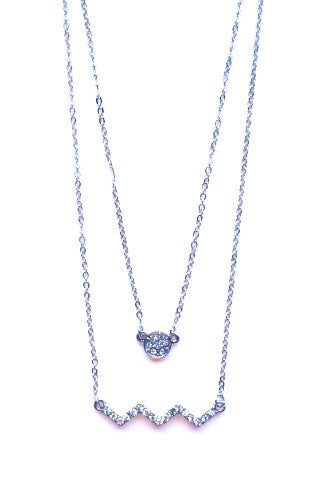 Circle Pavé Zigzag Pendant Necklace-Silver