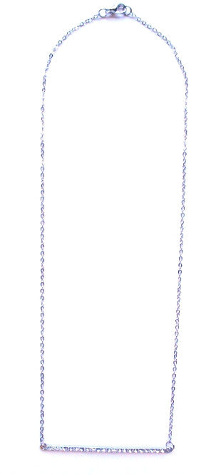 Asymmetrical Pavé Bar Pendant Necklace- Silver