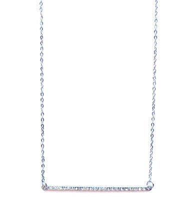 Asymmetrical Pavé Bar Pendant Necklace- Silver