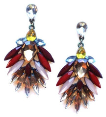 Jeweled Leaves Earrings- Red