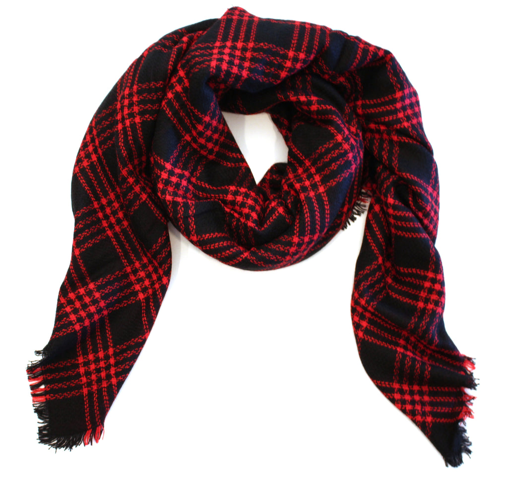 Mad For Plaid Blanket Scarf- Black/Red