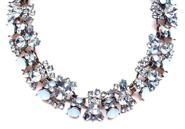 Luxe Crystal Cluster Collar Necklace- White