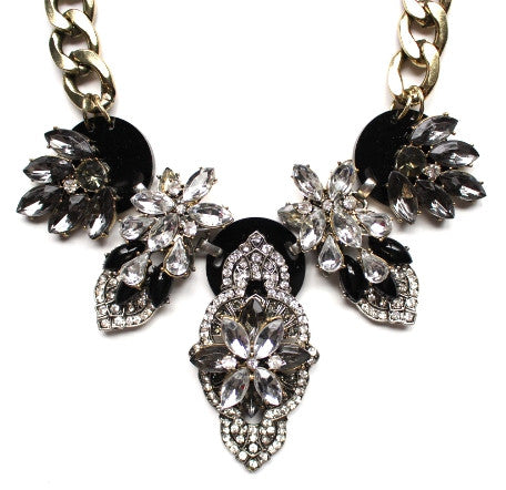 Luxe Multi Stone Cascading Crystal Necklace- Black