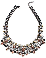 Metallic Crystal & Pearl Mix Statement Necklace