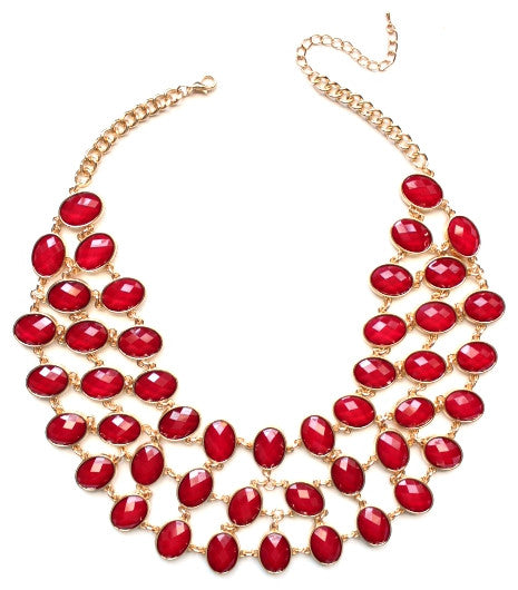 Egyptian Jeweled Collar Necklace- Red