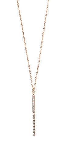Vertical Pavé Bar Pendant Necklace- Gold
