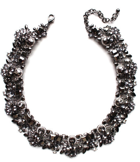 Luxe Vintage Multi Crystal Collar Necklace- Gunmetal