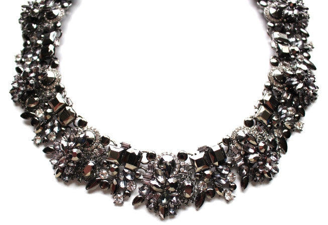 Luxe Vintage Multi Crystal Collar Necklace- Gunmetal