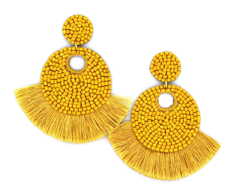 Mini Josie Beaded Tassel Earrings- Yellow
