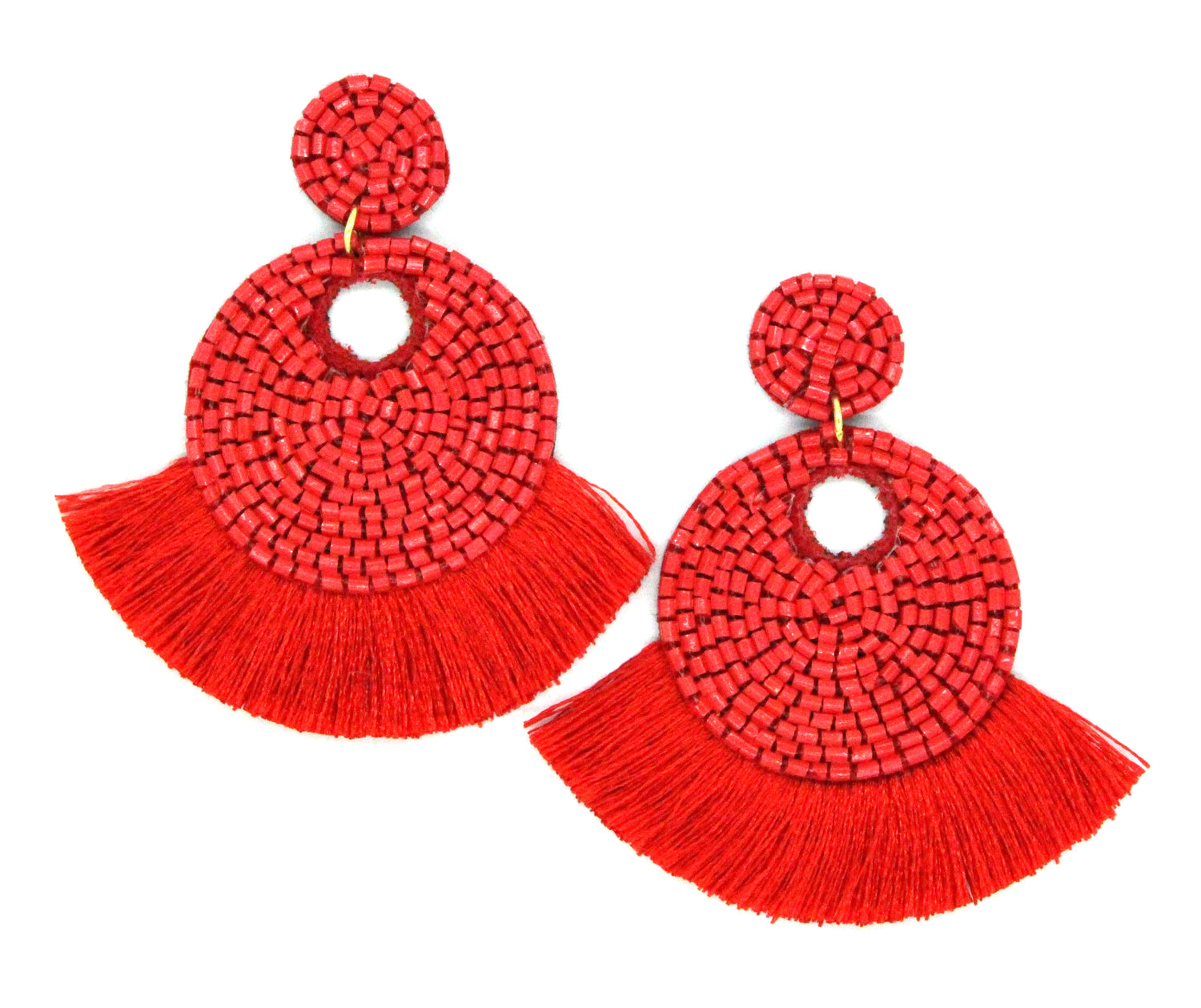 Mini Josie Beaded Tassel Earrings- Red