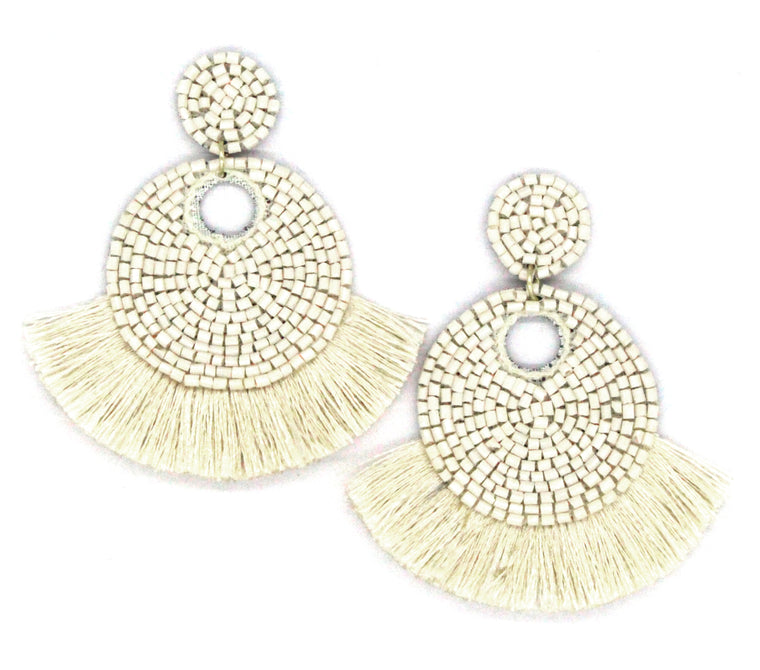 Mini Josie Beaded Tassel Earrings- Ivory