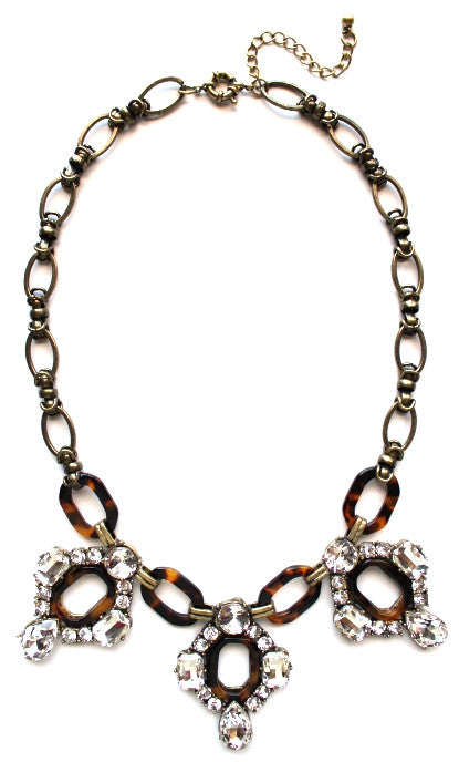 Luxe Tortoise & Crystal Sparkle Bib Necklace