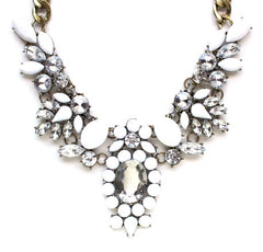 Snow White Crystal Encrusted Collar Statement Necklace