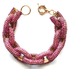 Pavé Crystal Link Bracelet- Pink