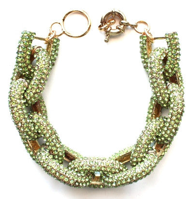 Pavé Crystal Link Bracelet- Lime Green