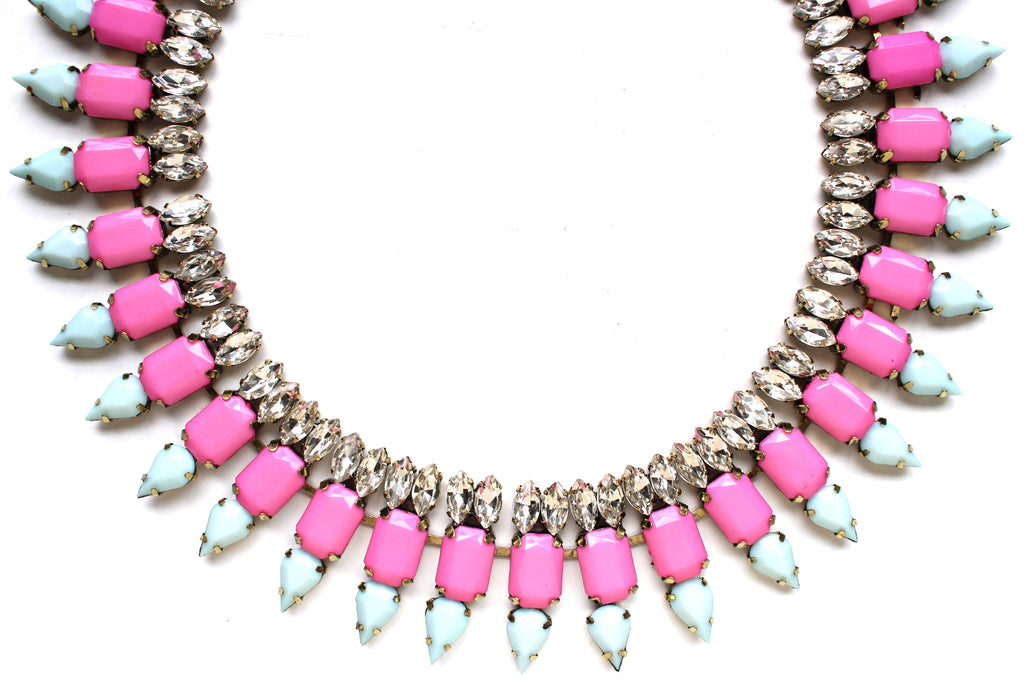 Luxe Mint & Hot Pink Spike Collar Necklace