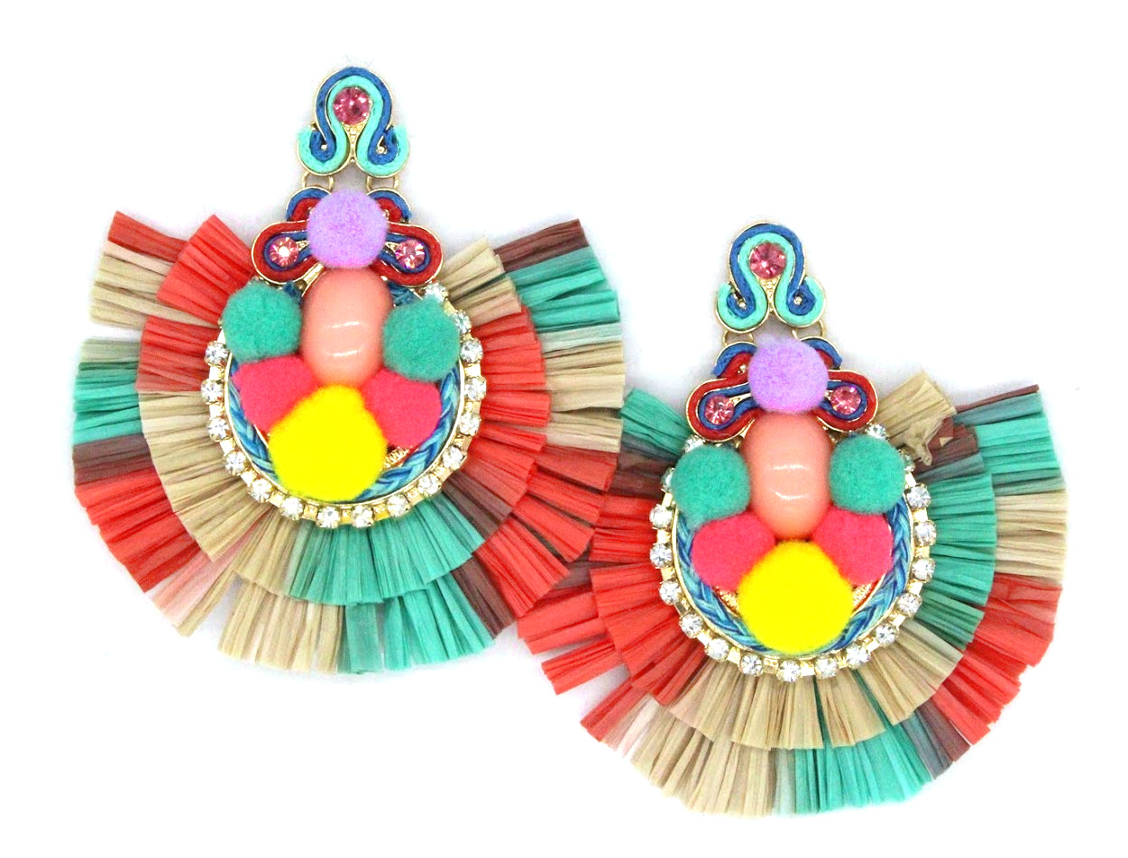 Mali Tropics Statement Earrings- Turquoise Multi