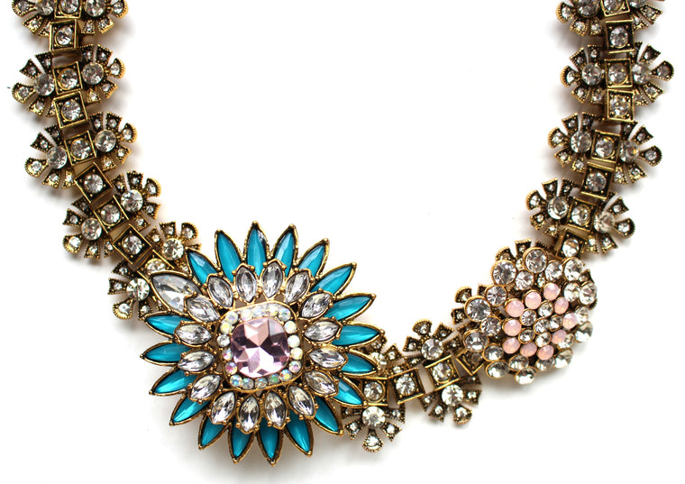 Icy Crystal Flower Statement Necklace