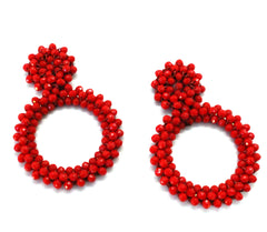 Danielle Jeweled Hoop Earrings- Fire Red