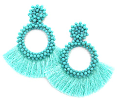 Danielle Jeweled Hoop & Fringe Earrings- Turquoise