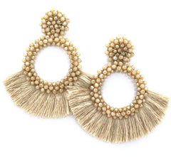 Danielle Jeweled Hoop & Fringe Earrings- Taupe
