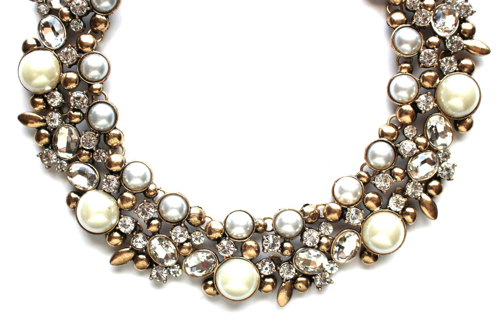 Luxe Shiny Crystal & Pearl Collar Necklace