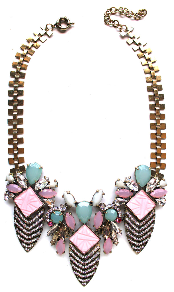Luxe Deco Crystal Arrowhead Necklace- Pink