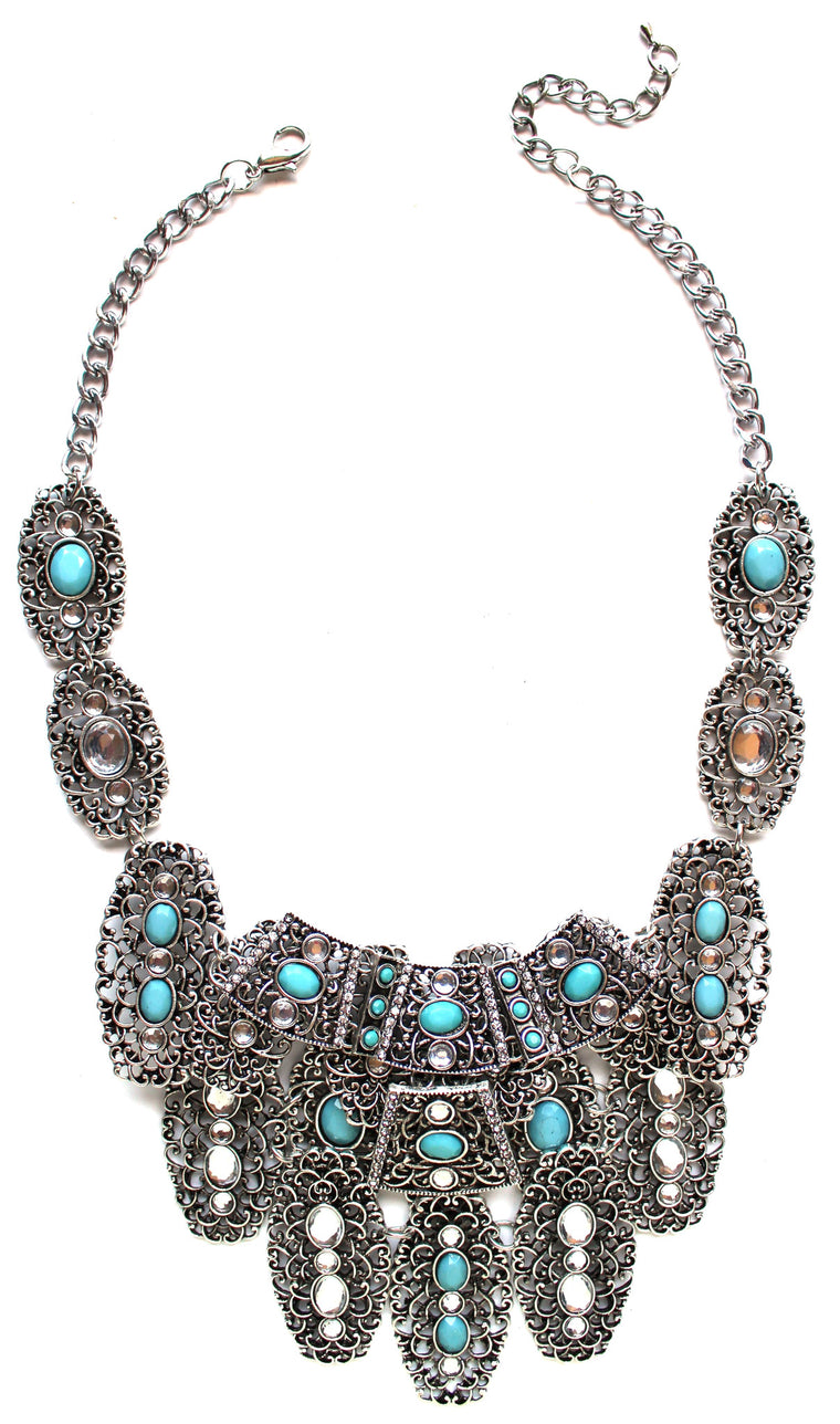 Bohemian Metal Turquoise Stone Necklace