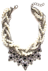 Luxe Pearls & Chains Crystal Statement Necklace