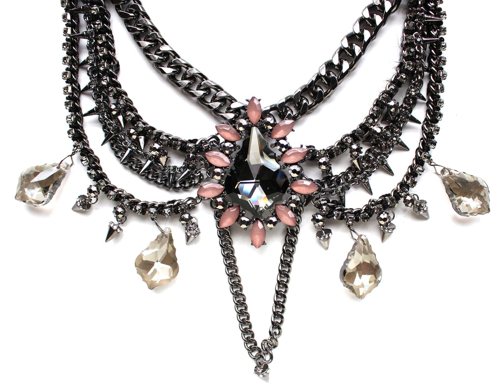 Multilayer Chains & Spikes Statement Necklace