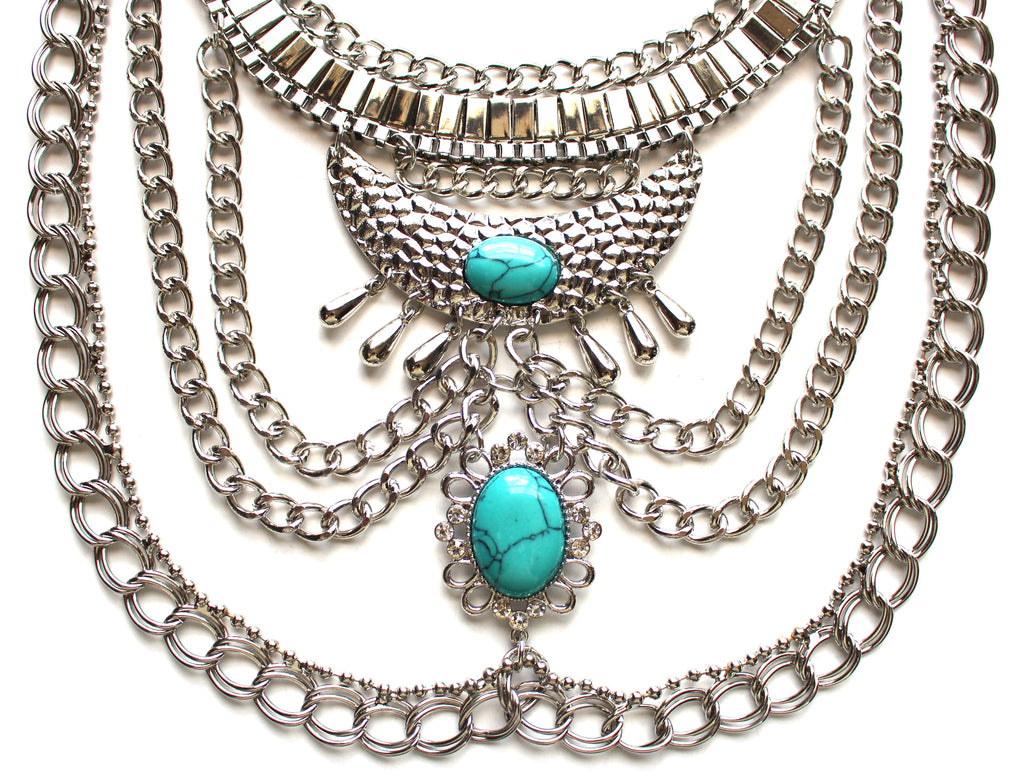 Native Goddess Draped Chains Necklace- Turquoise Stone