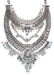 Regal Gypsy Crystal Bib Necklace- Silver