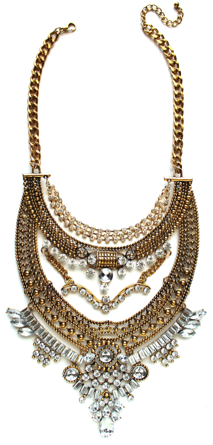 Regal Gypsy Crystal Bib Necklace- Gold