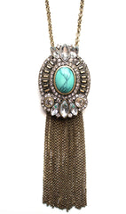 Ornate Embellished Stone Tassel Long Necklace