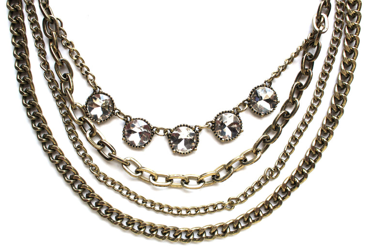 JL Antiqued Metal Chain & Crystal Mix Necklace