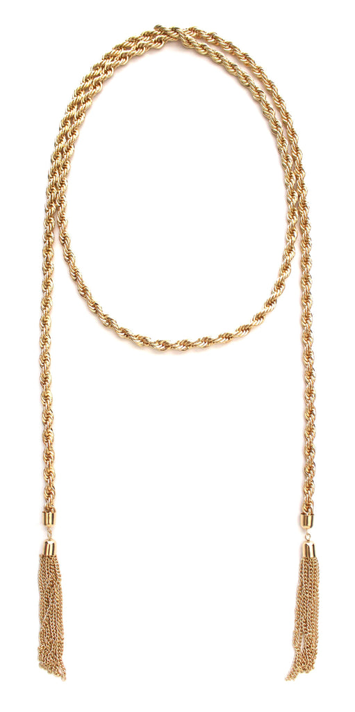 Twisted Chain Tassel Necklace- Gold