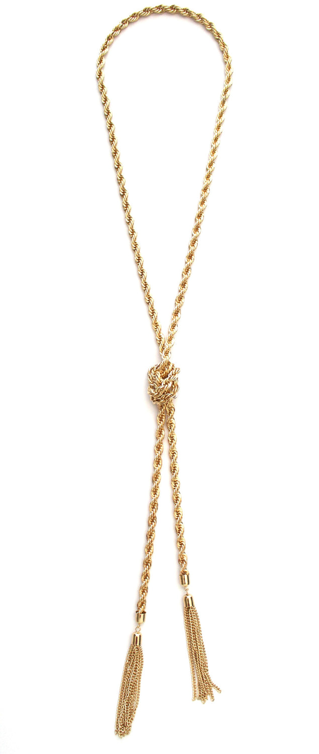 Twisted Chain Tassel Necklace- Gold