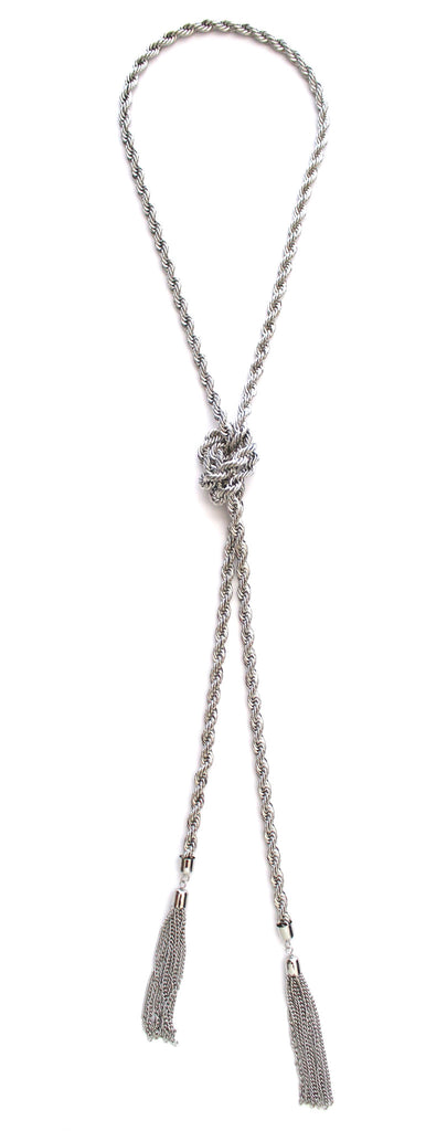 Twisted Chain Tassel Necklace- Silver