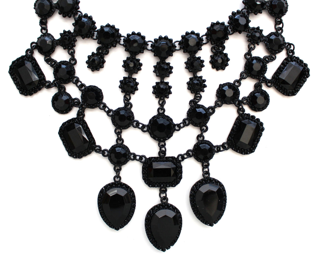 Luxe Black Jewel Statement Necklace